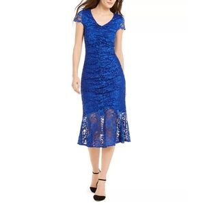 Thalia Sodi Women’s Lace Flounce Hem Dress Royal Blue Size X-Small